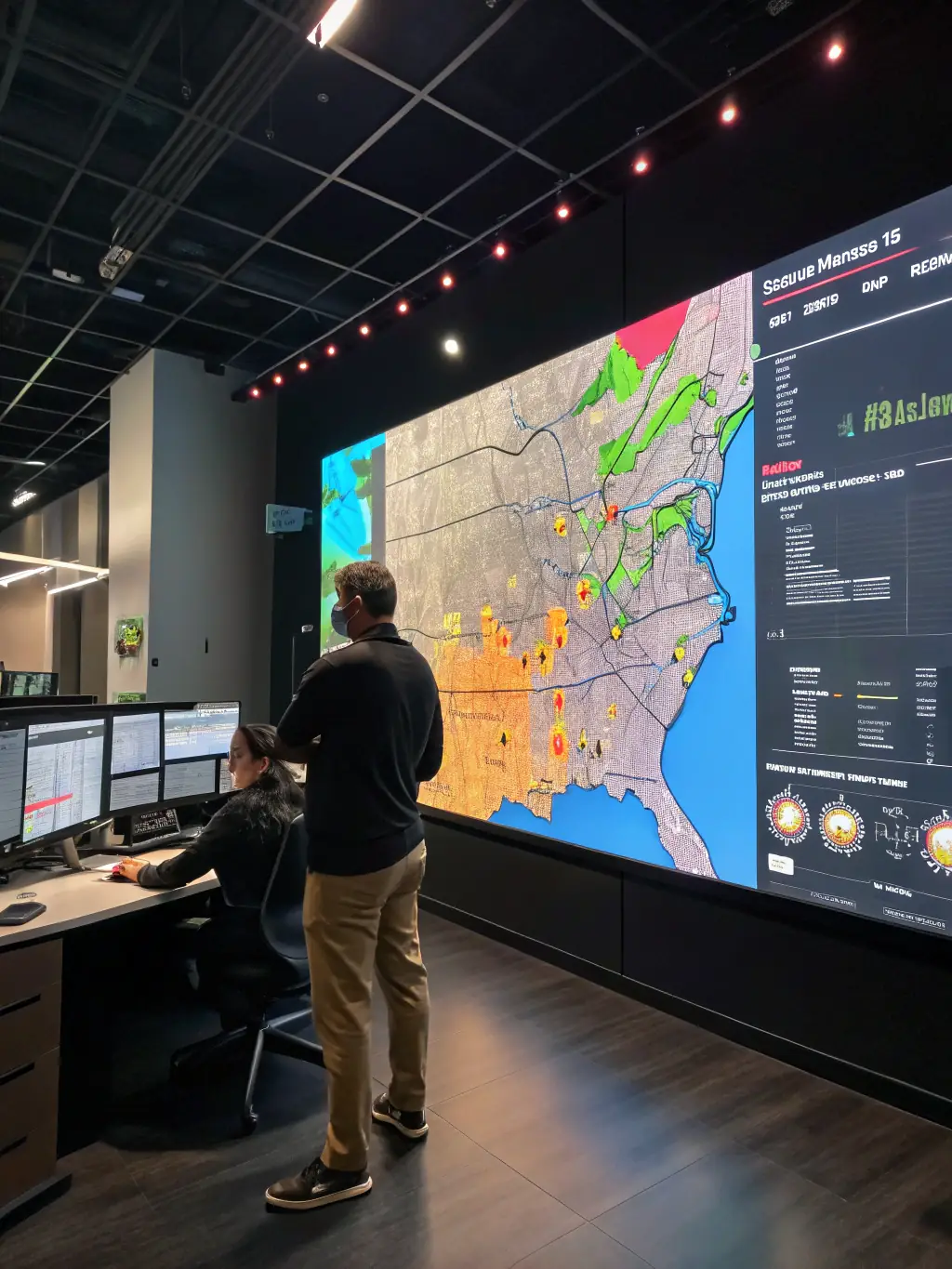 A high-resolution image of a digital map overlaid with complex data points, property boundaries, and analytics charts, representing AYVRON’s proprietary real estate datasets in use within a modern analytics dashboard.